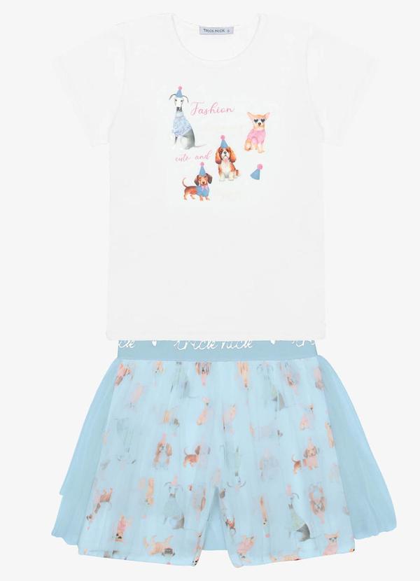 Trick Nick - Conjunto Infantil Blusa com Shorts Saia Branco
