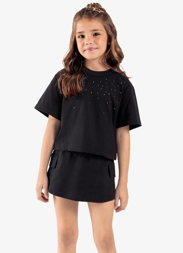 Rovi Kids - Conjunto Infantil Blusa com Shorts Saia Preto