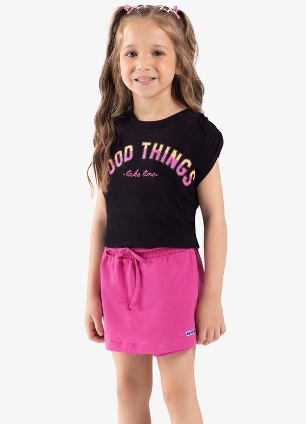 Rovi Kids - Conjunto Infantil Blusa com Shorts Saia Preto