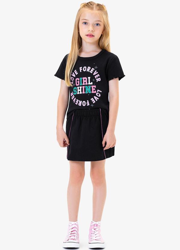 Rovi Kids - Conjunto Infantil Blusa com Shorts Saia Preto