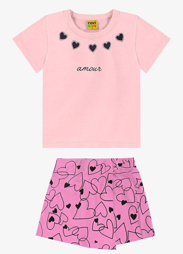 Rovi Kids - Conjunto Infantil Blusa com Shorts Saia Rosa
