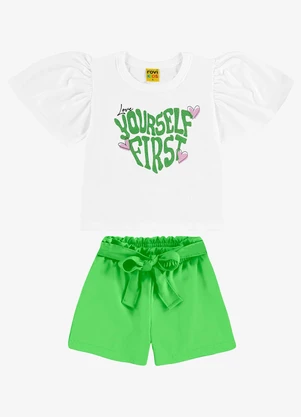Conjunto Verão Menina SOLOYEE - Top Sem Mangas Com Babados E Shorts 2 Peças Verde Lago