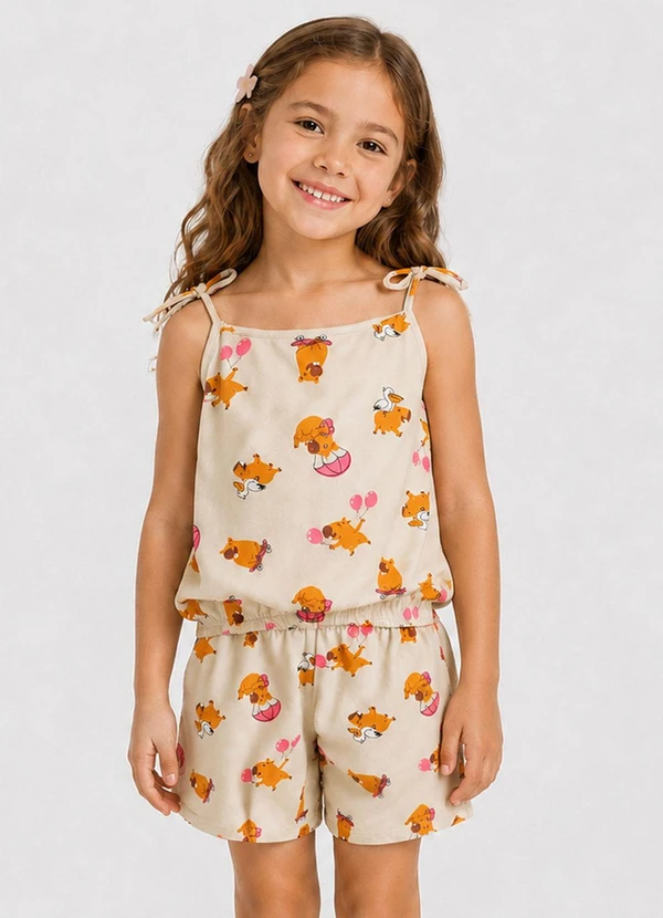 Select - Conjunto Infantil Blusa de Alça e Short Bege