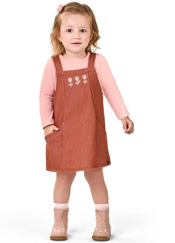 Elian - Conjunto Infantil Blusa e Jardineira Flores Rosa