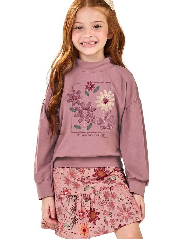 Elian - Conjunto Infantil Blusa e Saia Floral Rosa