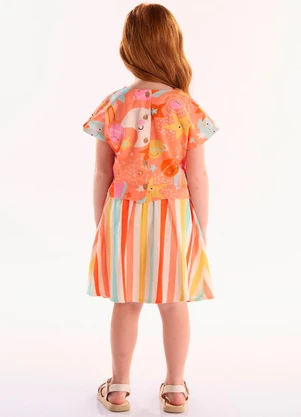 Três e Já - Conjunto Infantil Blusa e Saia Laranja - TRÊS E JÁ