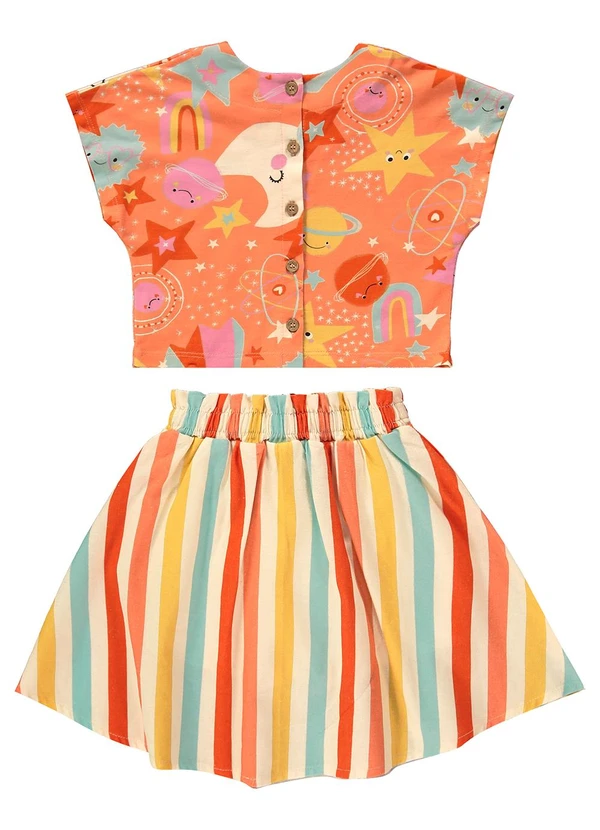 Três e Já - Conjunto Infantil Blusa e Saia Laranja 4