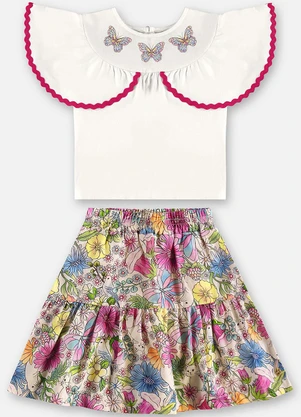 Up Baby - Conjunto Infantil Blusa e Saia-Short Bege - UP BABY