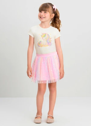 Conjunto Infantil Blusa e Saia Tule Quimby Branco - QUIMBY