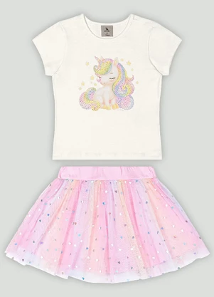 Conjunto Infantil Blusa e Saia Tule Quimby Branco - QUIMBY