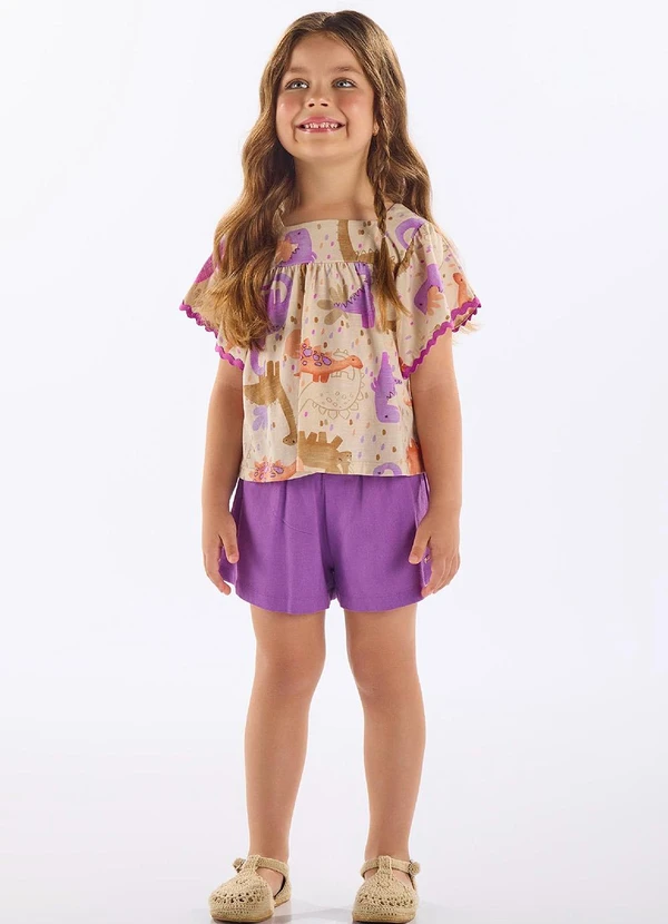 Up Baby - Conjunto Infantil Blusa e Short Bege