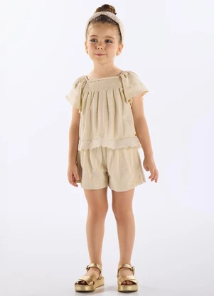 Up Baby - Conjunto Infantil Blusa e Short Bege - UP BABY