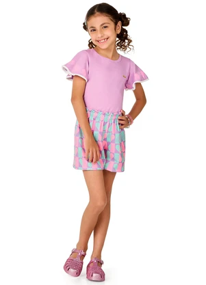 Marlan - Conjunto Infantil Blusa e Short Cotton Menina Roxo - MARLAN