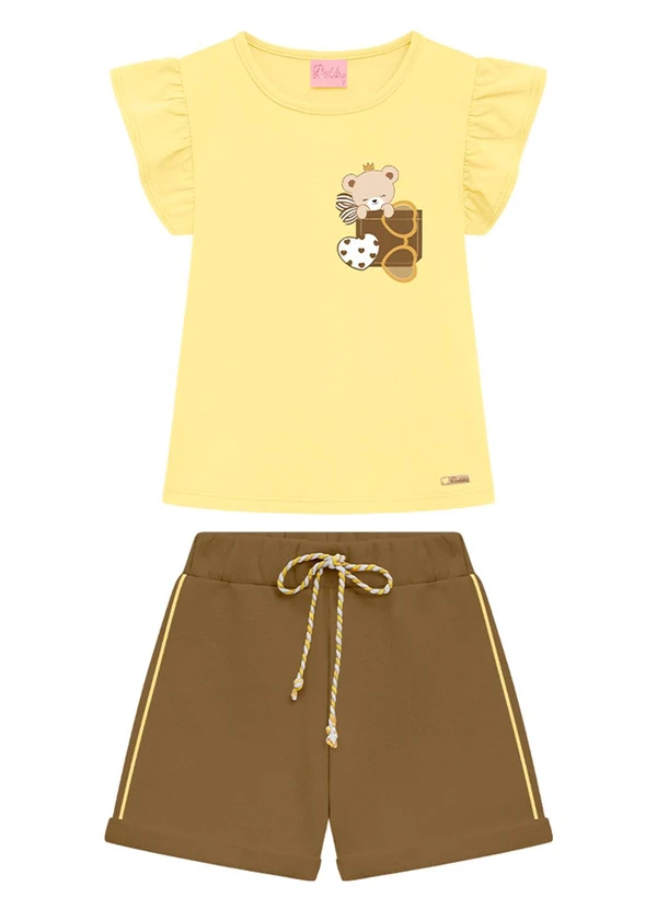 Duduka - Conjunto Infantil Blusa e Short Menina Amarelo