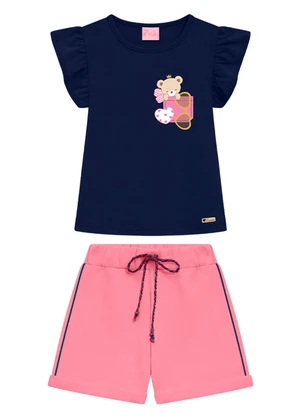 Duduka - Conjunto Infantil Blusa e Short Menina Azul - DUDUKA