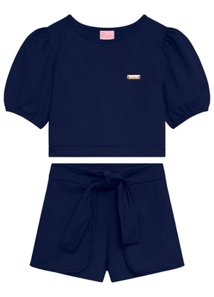 Duduka - Conjunto Infantil Blusa e Short Menina Azul - DUDUKA