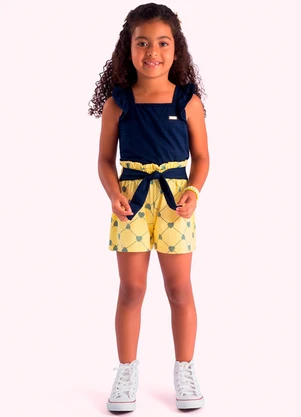 Duduka - Conjunto Infantil Blusa e Short Menina Azul - DUDUKA