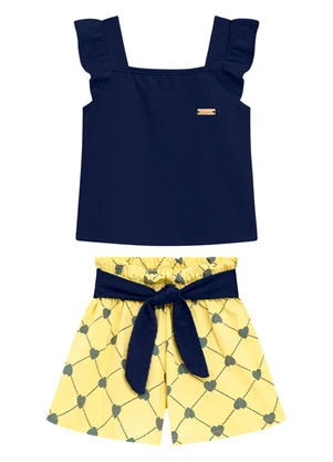 Duduka - Conjunto Infantil Blusa e Short Menina Azul - DUDUKA