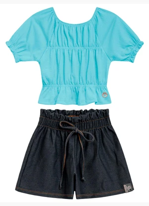 Duduka - Conjunto Infantil Blusa e Short Menina Azul - DUDUKA
