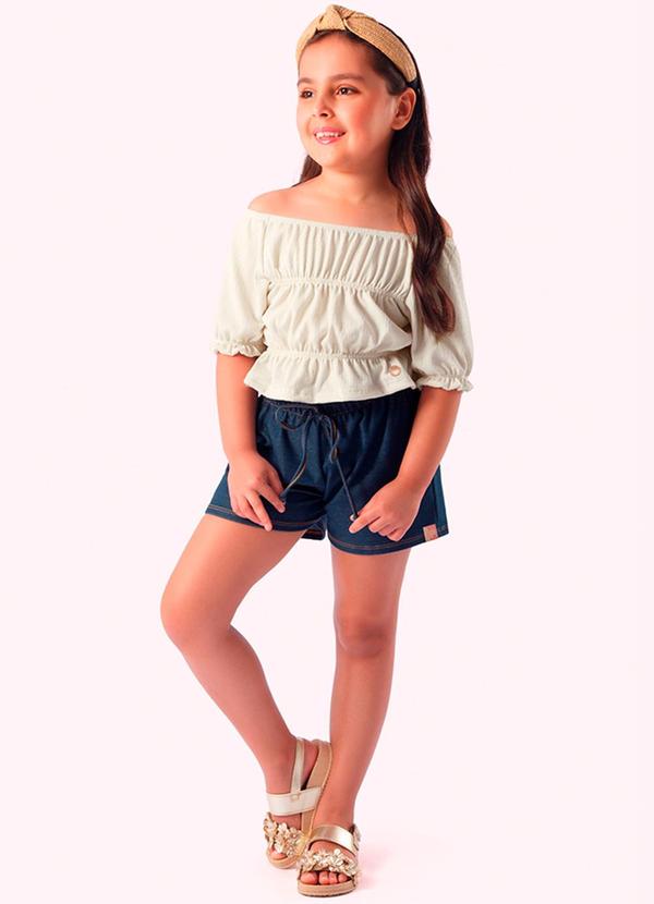 Duduka - Conjunto Infantil Blusa e Short Menina Bege