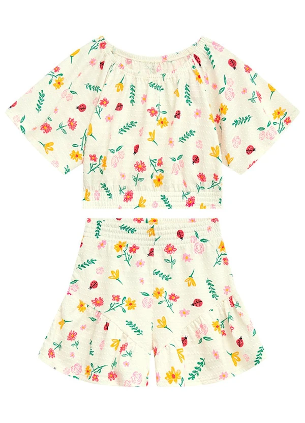 Duduka - Conjunto Infantil Blusa e Short Menina Branco 2