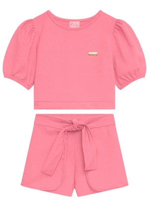 Duduka - Conjunto Infantil Blusa e Short Menina Rosa - DUDUKA