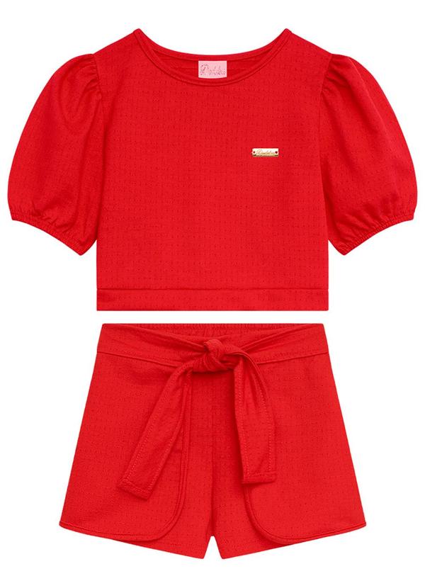 Duduka - Conjunto Infantil Blusa e Short Menina Vermelha 2