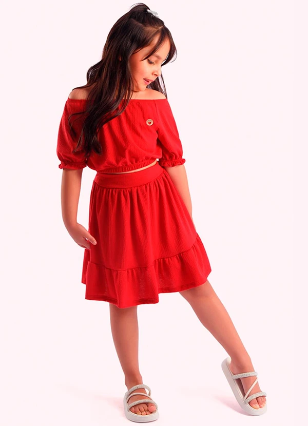 Duduka - Conjunto Infantil Blusa e Short Menina Vermelha