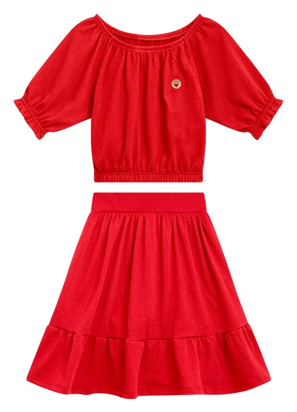 Duduka - Conjunto Infantil Blusa e Short Menina Vermelha 2