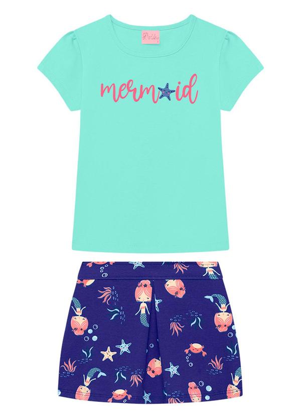 Duduka - Conjunto Infantil Blusa e Short Saia Azul