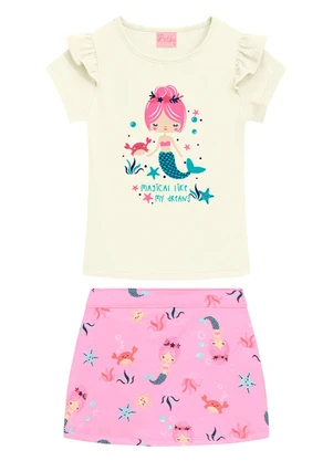 Duduka - Conjunto Infantil Blusa e Short Saia Branco - DUDUKA