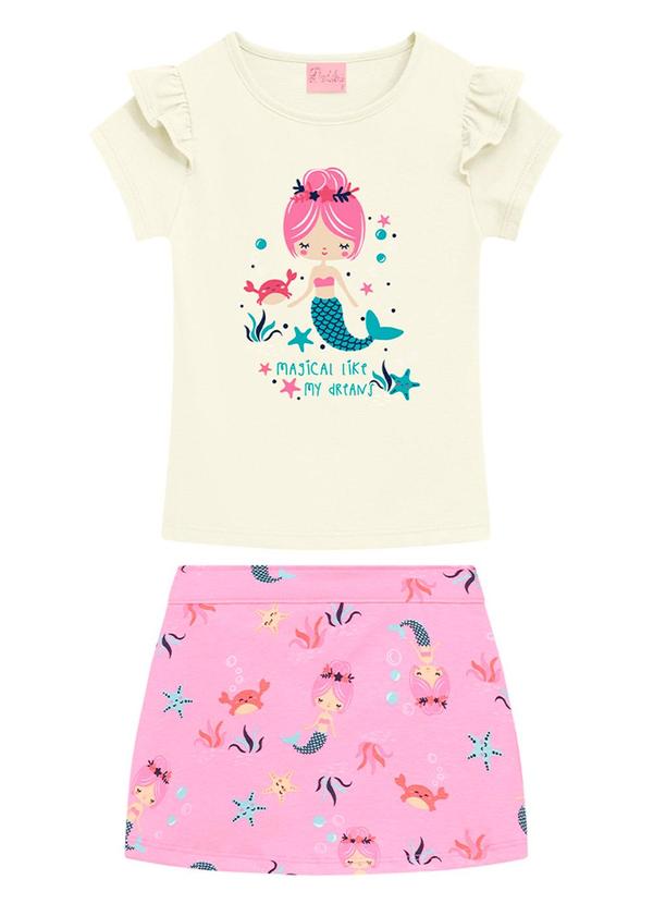 Duduka - Conjunto Infantil Blusa e Short Saia Branco