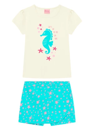 Duduka - Conjunto Infantil Blusa e Short Saia Branco - DUDUKA