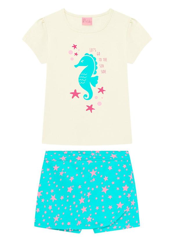 Duduka - Conjunto Infantil Blusa e Short Saia Branco