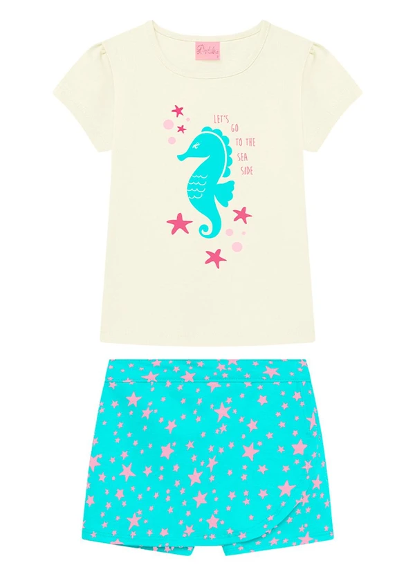 Duduka - Conjunto Infantil Blusa e Short Saia Branco