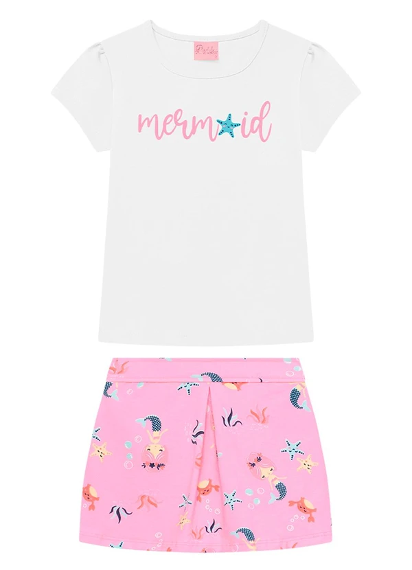 Duduka - Conjunto Infantil Blusa e Short Saia Branco 1