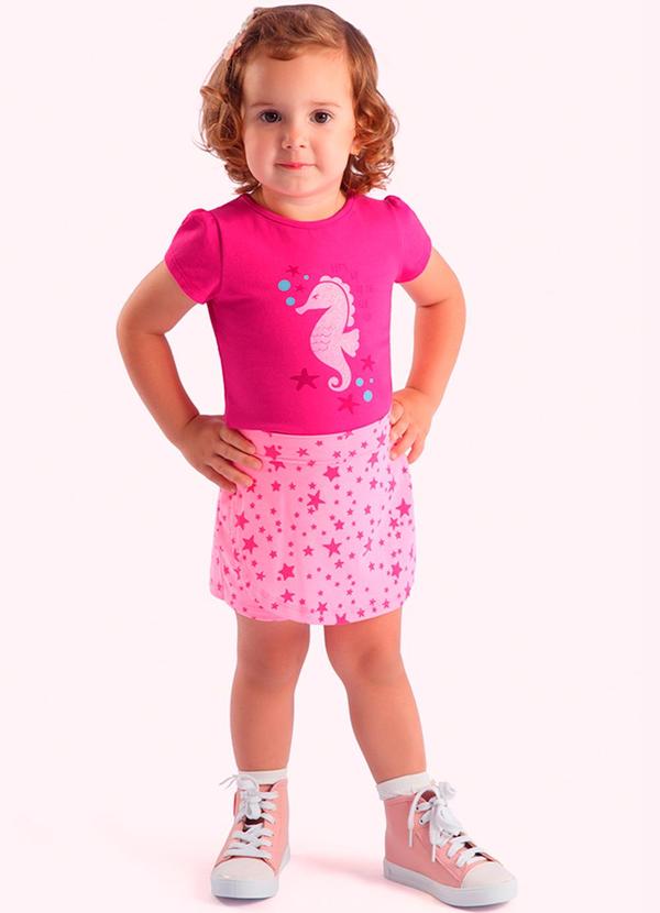 Duduka - Conjunto Infantil Blusa e Short Saia Rosa 1