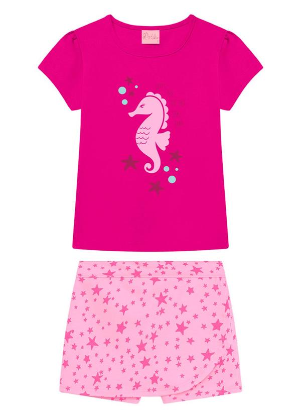 Duduka - Conjunto Infantil Blusa e Short Saia Rosa 2