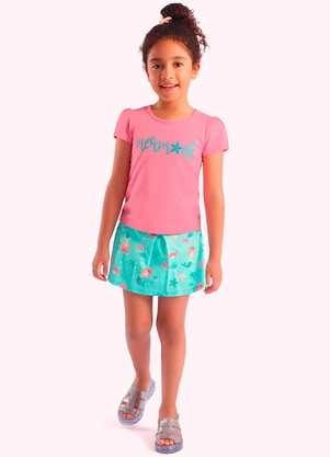 Duduka - Conjunto Infantil Blusa e Short Saia Rosa - DUDUKA