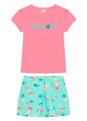 Duduka - Conjunto Infantil Blusa e Short Saia Rosa - DUDUKA