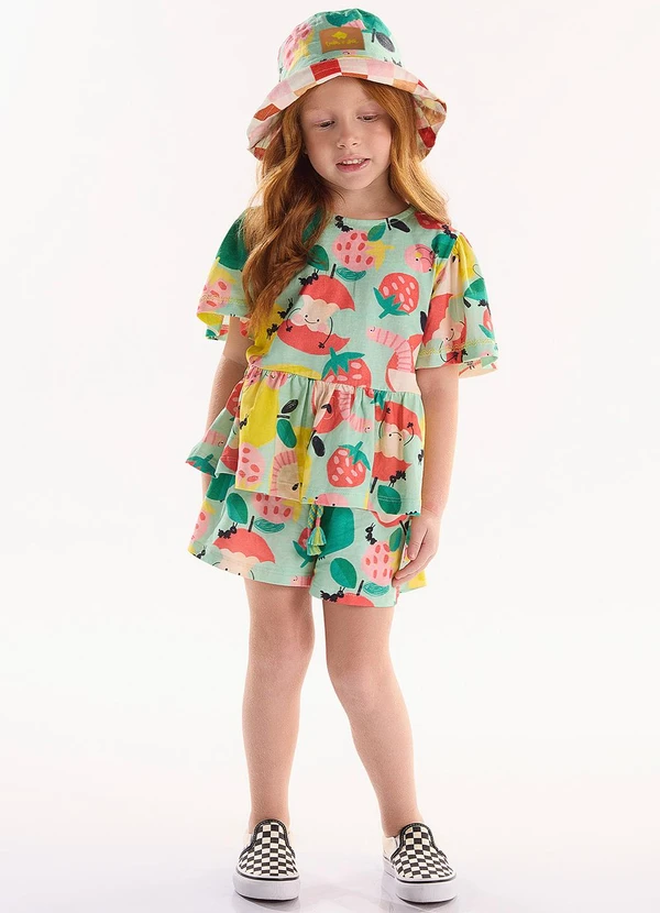 Três e Já - Conjunto Infantil Blusa e Short Verde