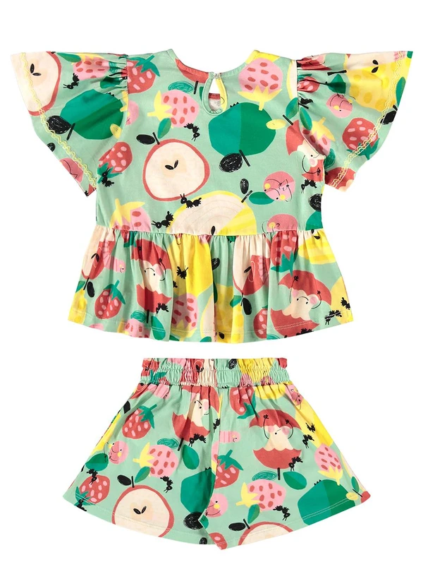 Três e Já - Conjunto Infantil Blusa e Short Verde 3