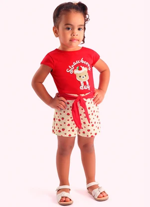 Duduka - Conjunto Infantil Blusa e Short Vermelha - DUDUKA