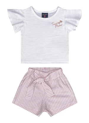 Guloseima - Conjunto Infantil Blusa e Shorts Branco - GULOSEIMA