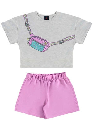 Guloseima - Conjunto Infantil Blusa e Shorts Cinza - GULOSEIMA