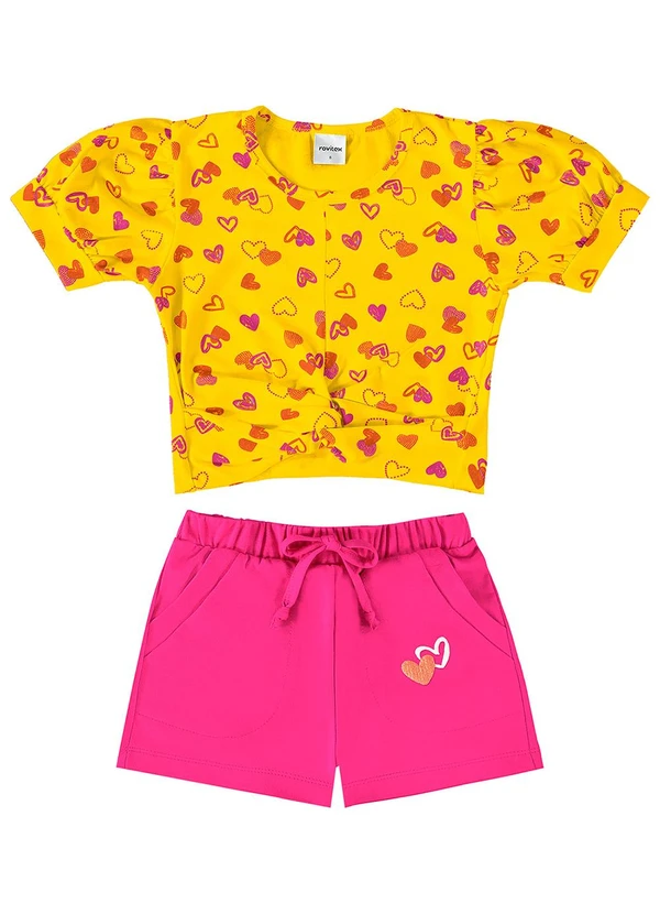 Rovi Kids - Conjunto Infantil Blusa e Shorts Coração Amarelo