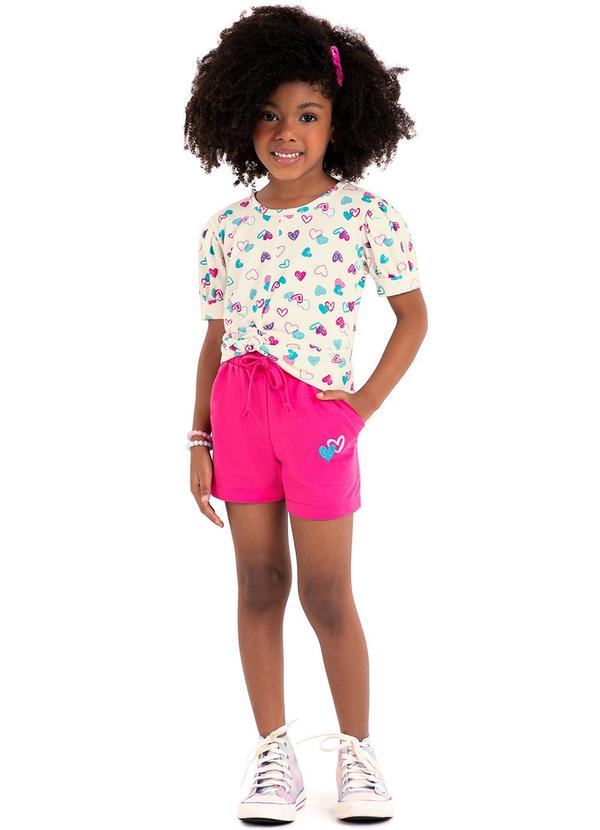Rovi Kids - Conjunto Infantil Blusa e Shorts Coração Bege 1