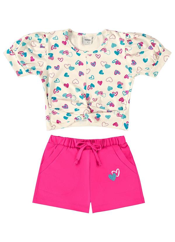 Rovi Kids - Conjunto Infantil Blusa e Shorts Coração Bege 2