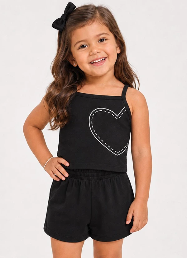 Select - Conjunto Infantil Blusa e Shorts Feminino Preto