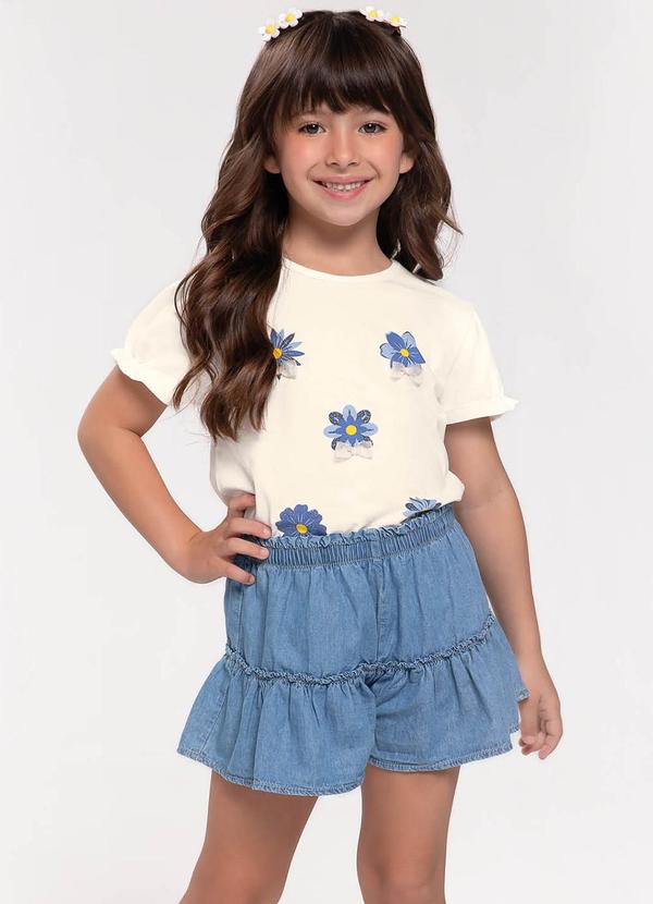 Trick Nick - Conjunto Infantil Blusa e Shorts Jeans Bege